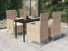 vidaXL 5 Piece Patio Dining Set with Cushions Beige
