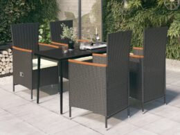 vidaXL 5 Piece Patio Dining Set with Cushions Black