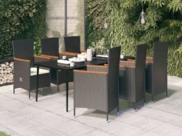 vidaXL 7 Piece Patio Dining Set with Cushions Black