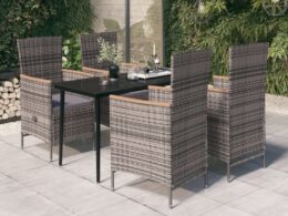vidaXL 5 Piece Patio Dining Set with Cushions Gray