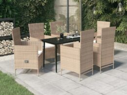 vidaXL 7 Piece Patio Dining Set with Cushions Beige