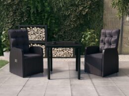 vidaXL 3 Piece Patio Dining Set with Cushions Black