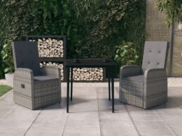 vidaXL 3 Piece Patio Dining Set with Cushions Gray