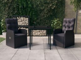 vidaXL 3 Piece Patio Dining Set with Cushions Black