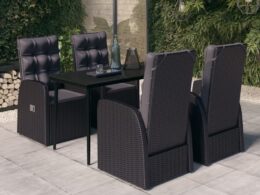 vidaXL 5 Piece Patio Dining Set with Cushions Black