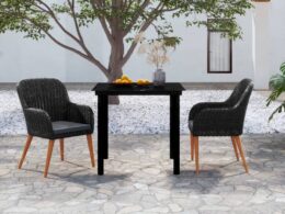 vidaXL 3 Piece Patio Dining Set with Cushions Black