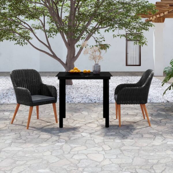 vidaXL 3 Piece Patio Dining Set with Cushions Black