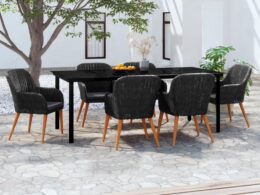 vidaXL 7 Piece Patio Dining Set with Cushions Black