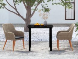vidaXL 3 Piece Patio Dining Set with Cushions Brown