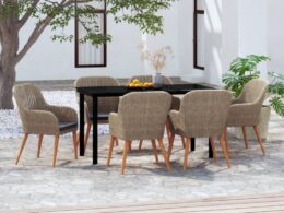 vidaXL 7 Piece Patio Dining Set with Cushions Brown