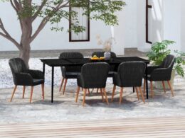 vidaXL 7 Piece Patio Dining Set with Cushions Black