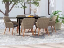 vidaXL 7 Piece Patio Dining Set with Cushions Brown