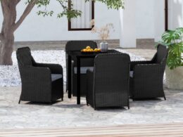 vidaXL 5 Piece Patio Dining Set with Cushions Black