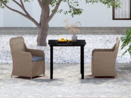 vidaXL 3 Piece Patio Dining Set with Cushions Brown