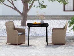 vidaXL 3 Piece Patio Dining Set with Cushions Brown