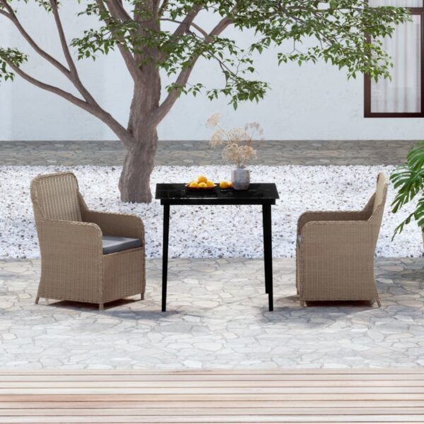 vidaXL 3 Piece Patio Dining Set with Cushions Brown