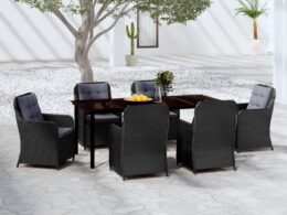 vidaXL 7 Piece Patio Dining Set Black