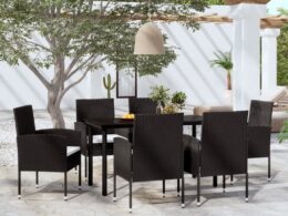 vidaXL 7 Piece Patio Dining Set Black