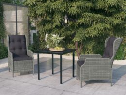 vidaXL 3 Piece Patio Dining Set Light Gray