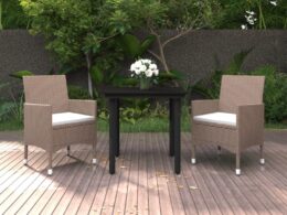 vidaXL 3 Piece Patio Dining Set with Cushions Poly Rattan and Glass