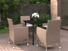 vidaXL 5 Piece Patio Dining Set with Cushions Poly Rattan and Black