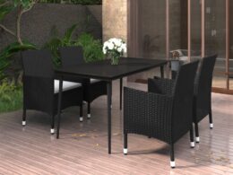 vidaXL 5 Piece Patio Dining Set with Cushions Poly Rattan and Glass