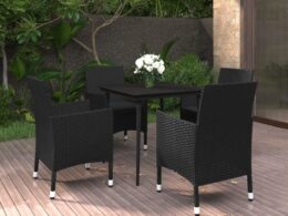 vidaXL 5 Piece Patio Dining Set with Cushions Poly Rattan and Glass