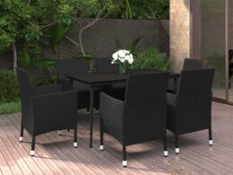 vidaXL 7 Piece Patio Dining Set with Cushions Poly Rattan and Glass