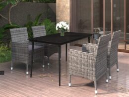 vidaXL 5 Piece Patio Dining Set with Cushions Poly Rattan and Glass