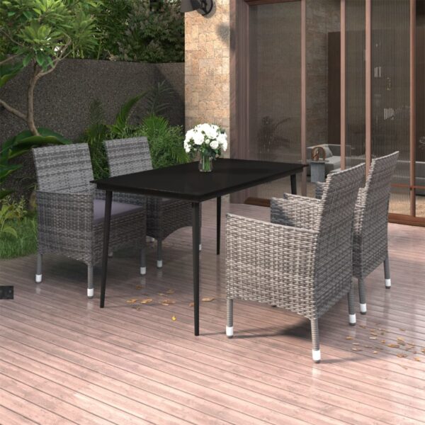 vidaXL 5 Piece Patio Dining Set with Cushions Poly Rattan and Glass