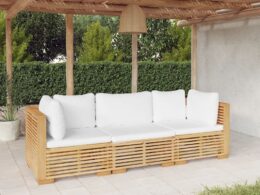vidaXL 3 Piece Patio Lounge Set with Cushions Solid Wood Teak