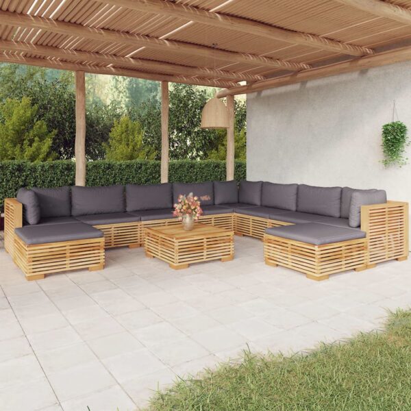 vidaXL 11 Piece Patio Lounge Set with Cushions Solid Wood Teak