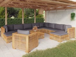 vidaXL 12 Piece Patio Lounge Set with Cushions Solid Wood Teak