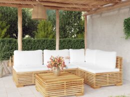 vidaXL 5 Piece Patio Lounge Set with Cushions Solid Wood Teak