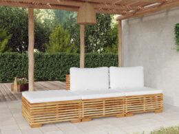 vidaXL 3 Piece Patio Lounge Set with Cushions Solid Wood Teak