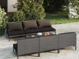 vidaXL 7 Piece Patio Lounge Set with Cushions Poly Rattan Dark Gray