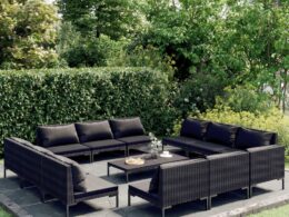 vidaXL 13 Piece Patio Lounge Set with Cushions Poly Rattan Dark Gray