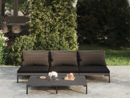 vidaXL 4 Piece Patio Lounge Set with Cushions Poly Rattan Dark Gray