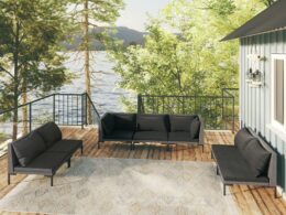vidaXL 7 Piece Patio Lounge Set with Cushions Poly Rattan Dark Gray