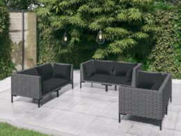 vidaXL 6 Piece Patio Lounge Set with Cushions Poly Rattan Dark Gray