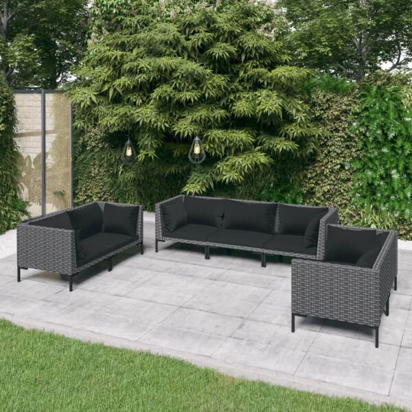 vidaXL 7 Piece Patio Lounge Set with Cushions Poly Rattan Dark Gray