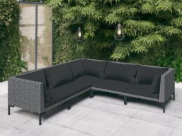 vidaXL 5 Piece Patio Lounge Set with Cushions Poly Rattan Dark Gray