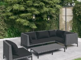 vidaXL 6 Piece Patio Lounge Set with Cushions Poly Rattan Dark Gray