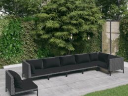 vidaXL 7 Piece Patio Lounge Set with Cushions Poly Rattan Dark Gray