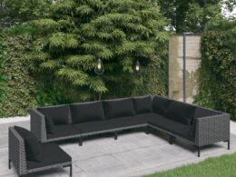 vidaXL 7 Piece Patio Lounge Set with Cushions Poly Rattan Dark Gray