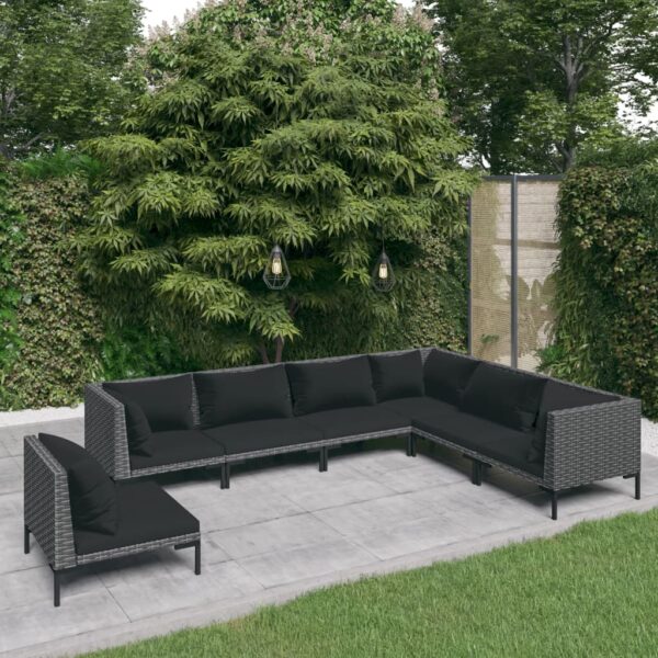 vidaXL 7 Piece Patio Lounge Set with Cushions Poly Rattan Dark Gray