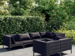 vidaXL 7 Piece Patio Lounge Set with Cushions Poly Rattan Dark Gray