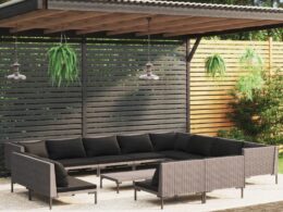 vidaXL 13 Piece Patio Lounge Set with Cushions Poly Rattan Dark Gray