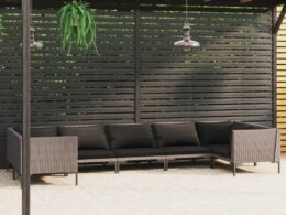 vidaXL 7 Piece Patio Lounge Set with Cushions Poly Rattan Dark Gray