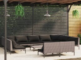 vidaXL 12 Piece Patio Lounge Set with Cushions Poly Rattan Dark Gray